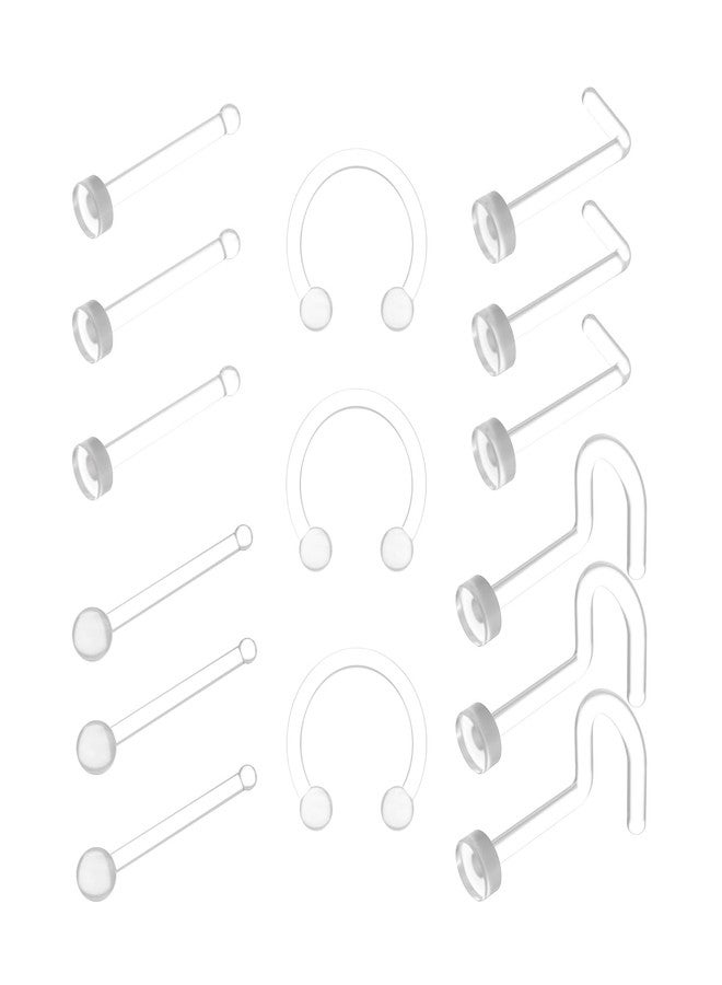 Jkrycyf 15Pcs Clear Nose Rings, Medical Grade Clear Nose Studs for Surgery Work, Bioflex Invisible Piercing Retainers, Nose Lip Eyebrow Cartilage Retainer - Image 1